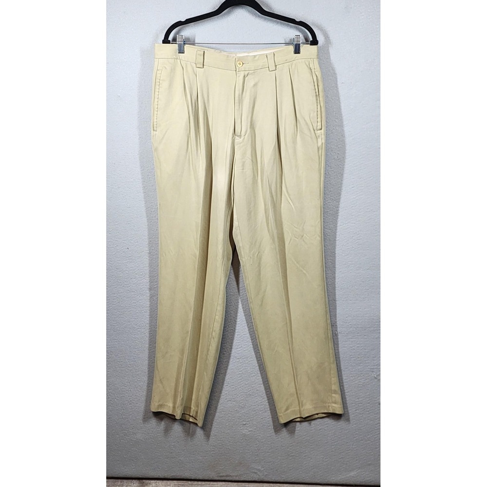 Vintage Tommy Bahama Dress Pants Size 40 Khaki Silk Pleated Church Wedding Golf